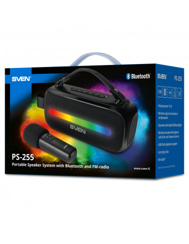 Портативная колонка с микрофоном SVEN PS-255 / 12W RMS / FM tuner / USB / Black