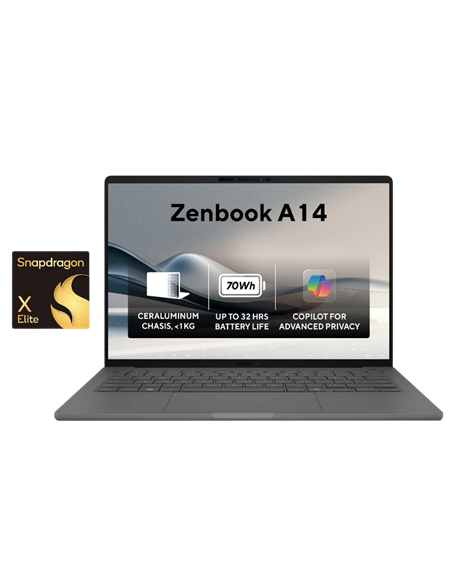 Laptop 14" ASUS Zenbook A14 OLED UX3407RA, Iceland Gray, Qualcomm Snapdragon X Elite X1E-78-100, 32GB/1024GB, Windows 11 Home